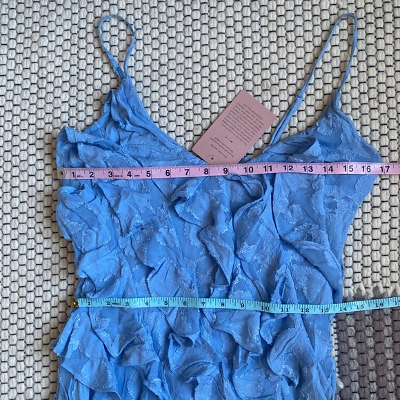 NWT Anthropologie BHLDN Jia Printed Bias-Cut Ruffled V-Neck Gown Maxi Blue Sz 4 - Picture 6 of 7